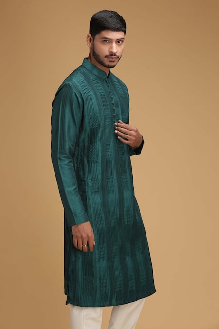 Chatenya Mittal_Green Cotton Silk Embroidered Kurta And Pant Set _Online_at_Aza_Fashions