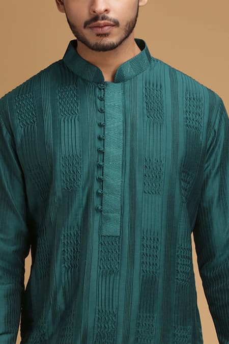 Chatenya Mittal_Green Cotton Silk Embroidered Kurta And Pant Set _at_Aza_Fashions