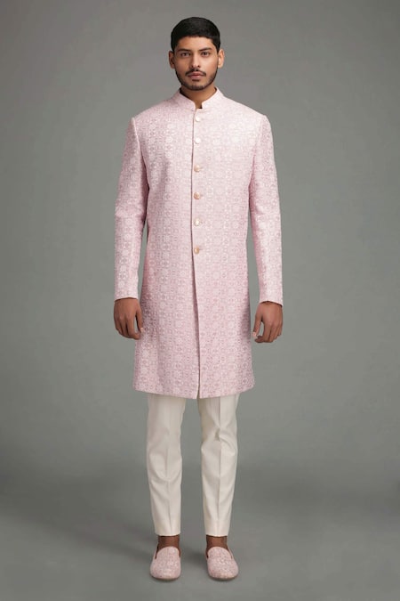 Chatenya Mittal Pink Linen Silk Embroidered Sherwani Set Online at Aza Fashions Chatenya Mittal_Pink Linen Silk Embroidered Sherwani Set _Online_at_Aza_Fashions