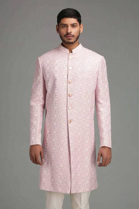 Buy Chatenya Mittal Pink Linen Silk Embroidered Sherwani Set Online at Aza Fashions Buy_Chatenya Mittal_Pink Linen Silk Embroidered Sherwani Set _Online_at_Aza_Fashions