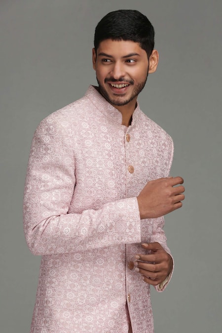 Shop Chatenya Mittal Pink Linen Silk Embroidered Sherwani Set Online at Aza Fashions Shop_Chatenya Mittal_Pink Linen Silk Embroidered Sherwani Set _Online_at_Aza_Fashions