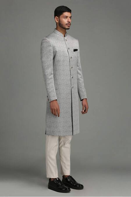 Chatenya Mittal Grey Wool Blend Embroidered Sherwani Set Online at Aza Fashions Chatenya Mittal_Grey Wool Blend Embroidered Sherwani Set _Online_at_Aza_Fashions