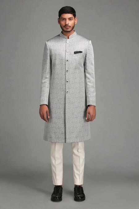Buy Chatenya Mittal Grey Wool Blend Embroidered Sherwani Set Online at Aza Fashions Buy_Chatenya Mittal_Grey Wool Blend Embroidered Sherwani Set _Online_at_Aza_Fashions