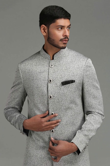 Shop Chatenya Mittal Grey Wool Blend Embroidered Sherwani Set Online at Aza Fashions Shop_Chatenya Mittal_Grey Wool Blend Embroidered Sherwani Set _Online_at_Aza_Fashions