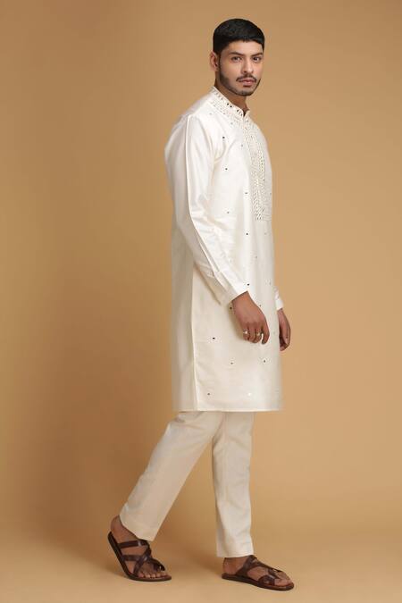 Shop Chatenya Mittal Beige Cotton Silk Embroidered Kurta And Pant Set at Aza Fashions Shop_Chatenya Mittal_Beige Cotton Silk Embroidered Kurta And Pant Set _at_Aza_Fashions