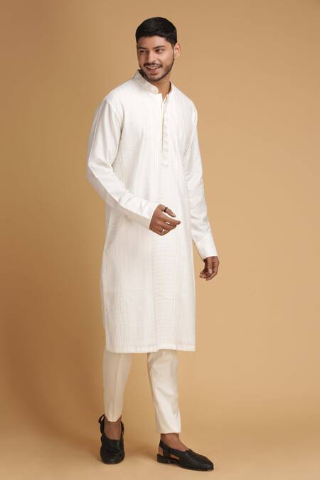 Chatenya Mittal White Cotton Silk Embroidered Kurta And Pant Set Online at Aza Fashions Chatenya Mittal_White Cotton Silk Embroidered Kurta And Pant Set _Online_at_Aza_Fashions
