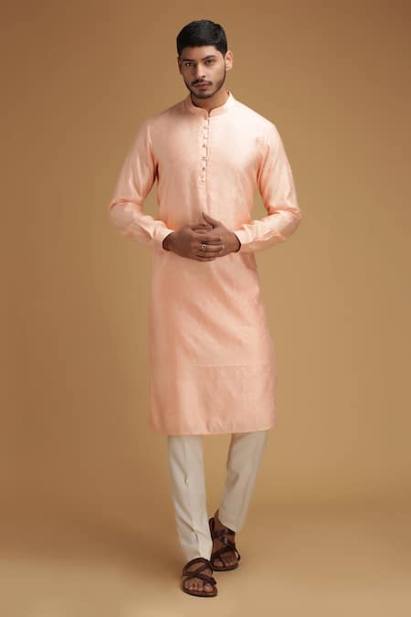 Buy_Chatenya Mittal_Peach Cotton Embroidery Floral Motif Kurta For Kids_Online_at_Aza_Fashions