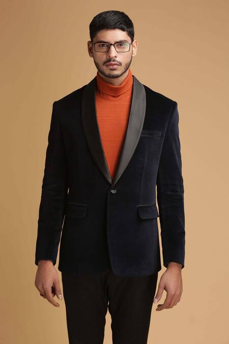 Buy_Chatenya Mittal_Blue Velvet Blazer _Online_at_Aza_Fashions