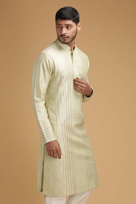 Chatenya Mittal_Green Cotton Silk Embroidered Kurta And Pant Set _Online_at_Aza_Fashions