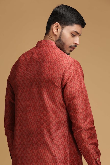 Shop Chatenya Mittal Red Cotton Silk Printed Kurta at Aza Fashions Shop_Chatenya Mittal_Red Cotton Silk Printed Kurta _at_Aza_Fashions