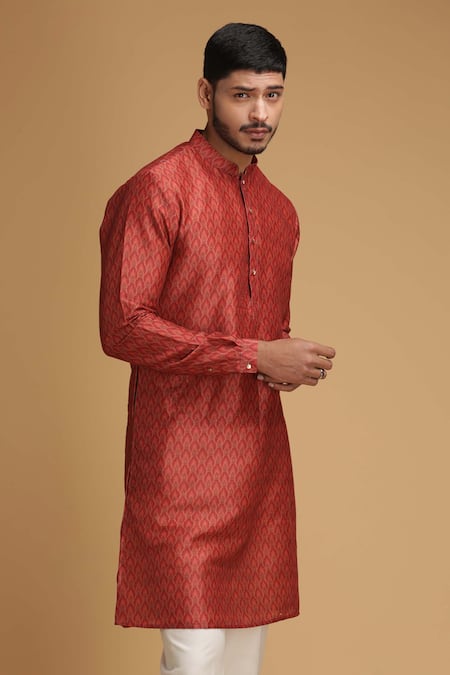 Chatenya Mittal Red Cotton Silk Printed Kurta Online at Aza Fashions Chatenya Mittal_Red Cotton Silk Printed Kurta _Online_at_Aza_Fashions