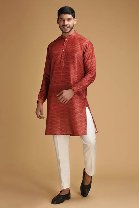 Buy Chatenya Mittal Red Cotton Silk Printed Kurta Online at Aza Fashions Buy_Chatenya Mittal_Red Cotton Silk Printed Kurta _Online_at_Aza_Fashions