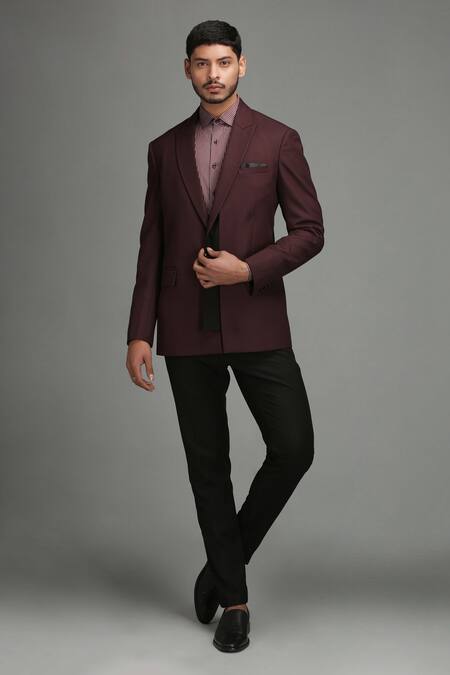 Chatenya Mittal_Maroon Wool Blend Blazer _Online_at_Aza_Fashions
