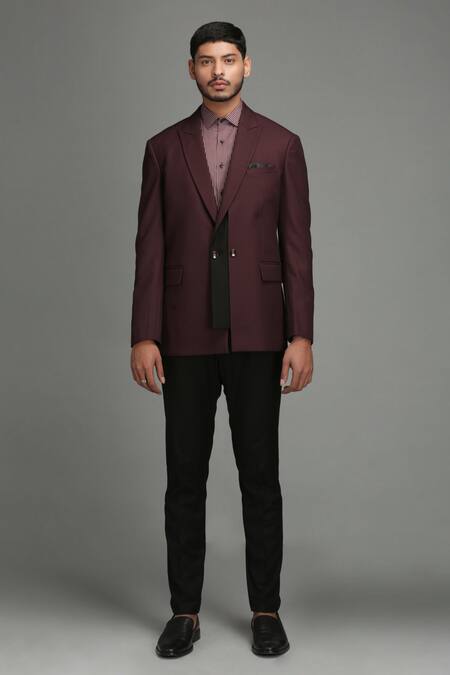 Buy_Chatenya Mittal_Maroon Wool Blend Blazer _Online_at_Aza_Fashions