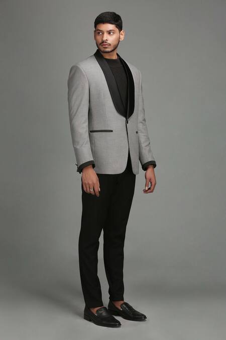 Chatenya Mittal Grey Wool Blend Polka Dot Blazer Online at Aza Fashions Chatenya Mittal_Grey Wool Blend Polka Dot Blazer _Online_at_Aza_Fashions