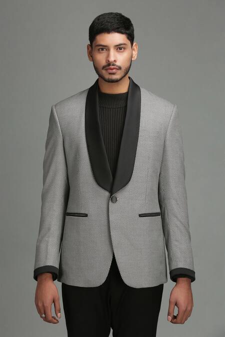 Buy Chatenya Mittal Grey Wool Blend Polka Dot Blazer Online at Aza Fashions Buy_Chatenya Mittal_Grey Wool Blend Polka Dot Blazer _Online_at_Aza_Fashions