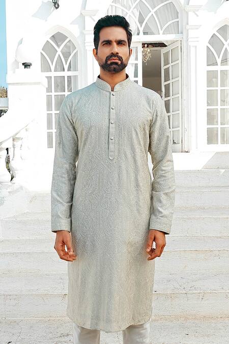 Vanshik_Green Silk Embroidered Kurta Set_Online_at_Aza_Fashions