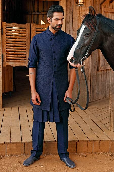 Vanshik Longline Bundi & Silk Kurta Set 