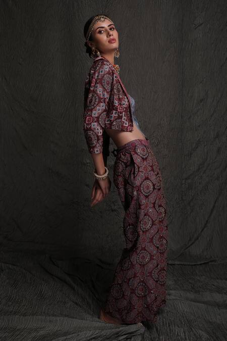 Show Shaa_Purple Modal Satin Lining Shantoon Jacket Lapel Embroidered Blazer And Pant Set_Online_at_Aza_Fashions