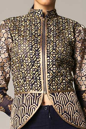 Buy_Siddartha Tytler_Blue Organza Mandarin Collar Embroidered Jacket  _Online_at_Aza_Fashions