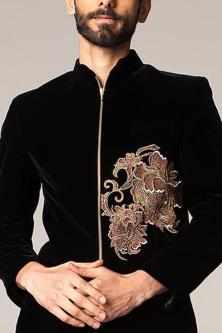 Buy_Siddartha Tytler_Black Velvet Bandhgala And Pant Set _Online_at_Aza_Fashions