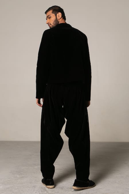 Shop Siddartha Tytler Black Velvet Floral Embroidered Jacket at Aza Fashions Shop_Siddartha Tytler_Black Velvet Floral Embroidered Jacket _at_Aza_Fashions