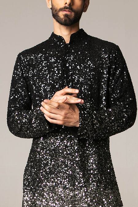 Buy_Siddartha Tytler_Black Kurta Georgette Pant Organza Sequin Embellished Set  _Online_at_Aza_Fashions