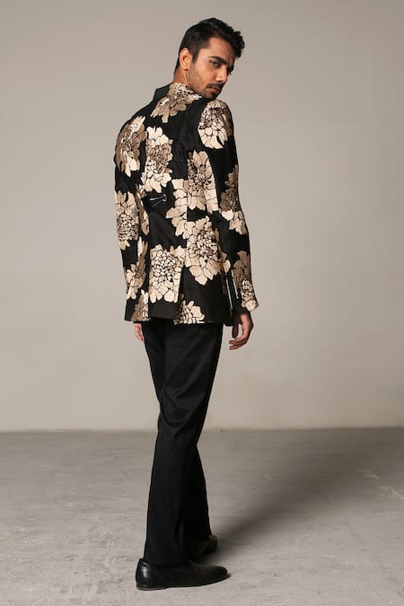 Shop Siddartha Tytler Black Tusser Silk Suit And Pant Set at Aza Fashions Shop_Siddartha Tytler_Black Tusser Silk Suit And Pant Set _at_Aza_Fashions