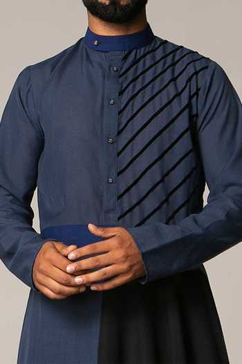 Buy_Siddartha Tytler_Grey Organza, Handloom , Lycra Twill Panelled Kurta Set _Online_at_Aza_Fashions