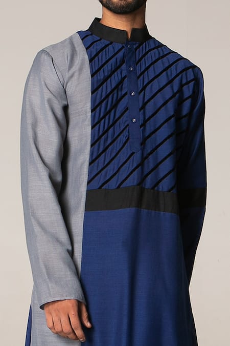 Siddartha Tytler_Blue Organza, Handloom , Lycra Twill Panelled Kurta Set _Online_at_Aza_Fashions