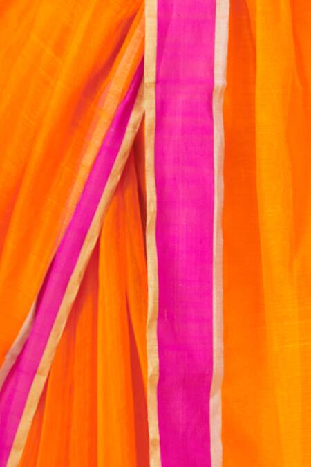 Mint N Oranges_Orange Pure Chanderi Saree_at_Aza_Fashions