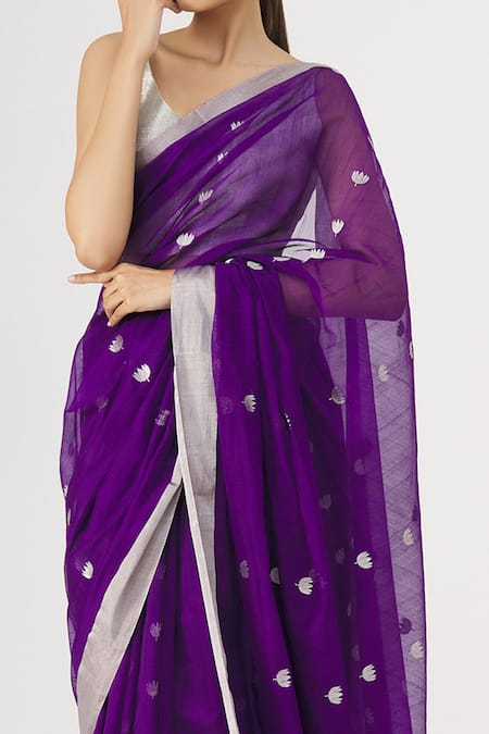 Mint N Oranges_Purple Pure Chanderi Saree _at_Aza_Fashions