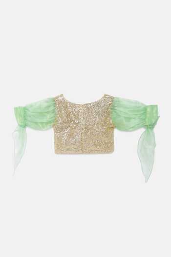 Buy_Tutus By Tutu_Green Organza, Satin, Crepe Tassels, Sequins Layered Lehenga Set_Online_at_Aza_Fashions