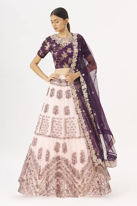 Garo Pink Round Embroidered Bridal Lehenga Set 