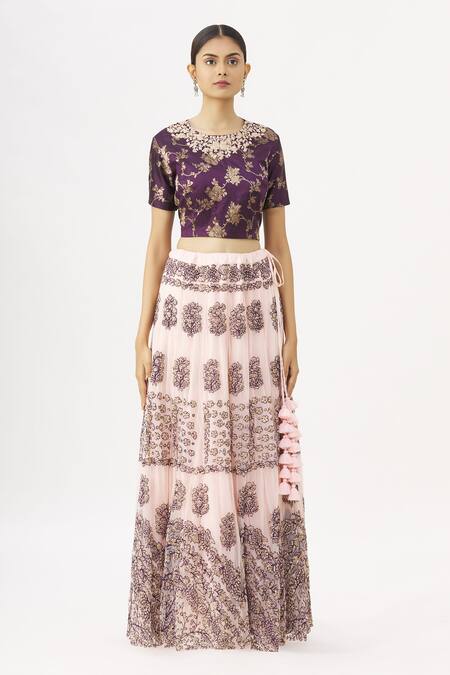 Garo_Pink Round Embroidered Bridal Lehenga Set_Online_at_Aza_Fashions