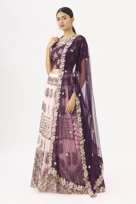 Buy_Garo_Pink Round Embroidered Bridal Lehenga Set_Online_at_Aza_Fashions