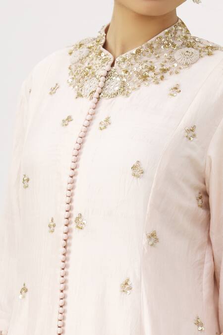 Garo_Pink Round Embroidered Jacket And Pant Set_at_Aza_Fashions