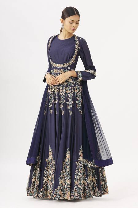 Buy_Garo_Blue Round Embroidered Anarkali With Dupatta_Online_at_Aza_Fashions