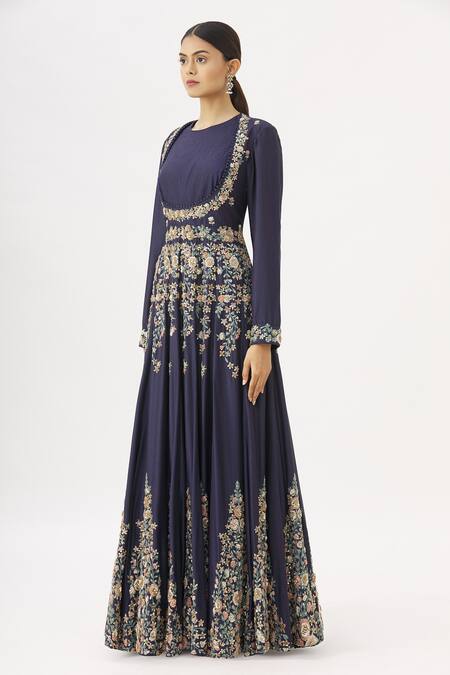 Shop_Garo_Blue Round Embroidered Anarkali With Dupatta_Online_at_Aza_Fashions