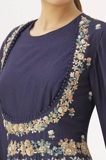 Garo_Blue Round Embroidered Anarkali With Dupatta_at_Aza_Fashions