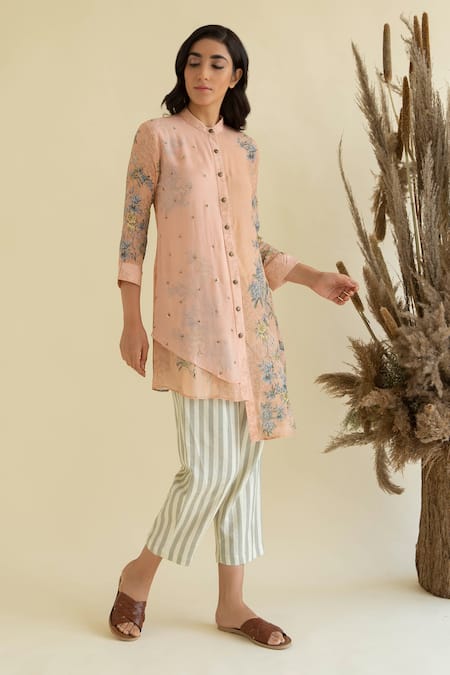 Kalista Floral Print Kurta & Striped Pant Set 