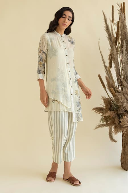 Kalista Floral Print Kurta & Striped Pant Set 