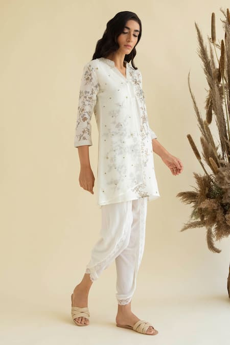 Buy Garland Embroidered Asymmetrical Kurta With Tulip Pants by Designer  HALF FULL CURVE Online at Ogaan.com