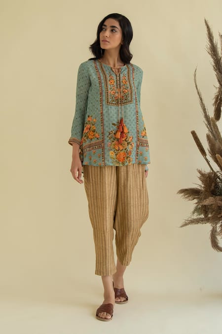Kalista Floral Print Kurta & Striped Pant Set 