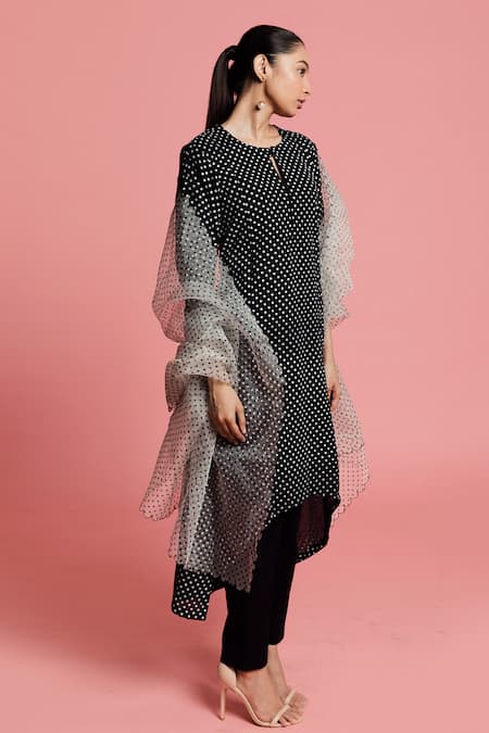 Label Earthen Asymmetric Polka Dot Kurta Set For Kids