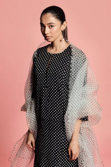 Buy Label Earthen Black Cotton, Organza Asymmetric Polka Dot Kurta Set For Kids Online at Aza Fashions Buy_Label Earthen_Black Cotton, Organza Asymmetric Polka Dot Kurta Set For Kids_Online_at_Aza_Fashions