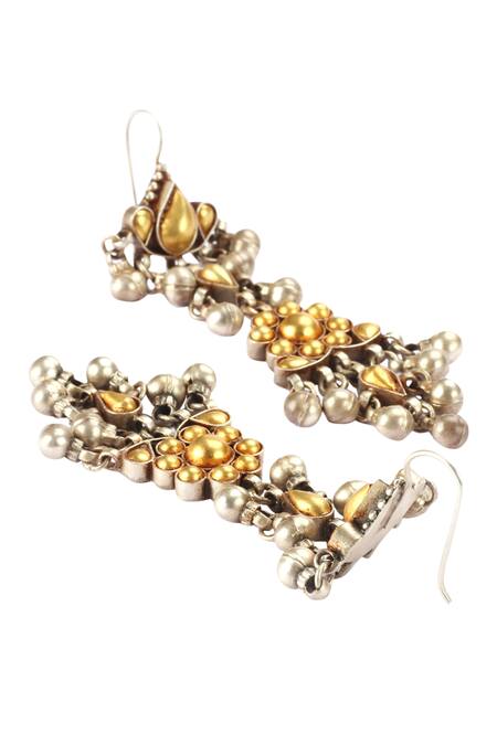 Shop_Sangeeta Boochra_Gold Plated Stone Handmade Ghunghroo Drop Danglers _at_Aza_Fashions