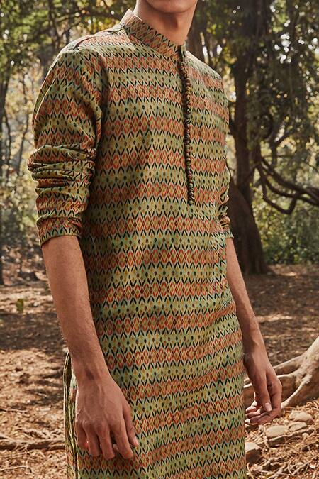 Buy Drishti & Zahabia Green Chanderi Silk Kurta And Pant Set Online at Aza Fashions Buy_Drishti & Zahabia_Green Chanderi Silk Kurta And Pant Set_Online_at_Aza_Fashions