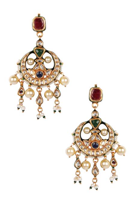 Lotus Sutra Gold Plated Meenakari Kundan Chandbalis