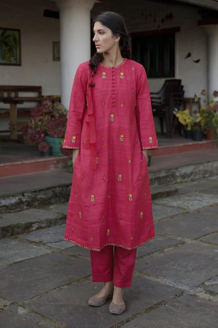 Label Earthen  Handloom Cotton Silk Kurta & Pant Set 